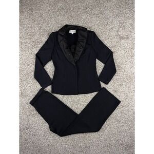 St. John Evening 3 Piece Black Santana Knit Suit Set Jacket Top Pants Size 8